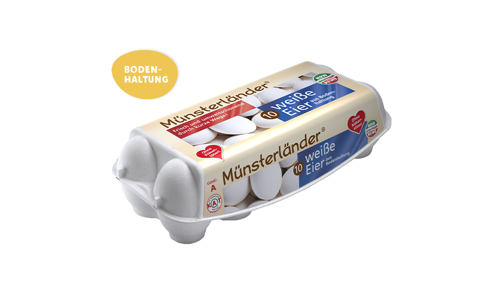 "Die Weißen" - 10 Münsterländer Eier aus Bodenhaltung Verpackung
